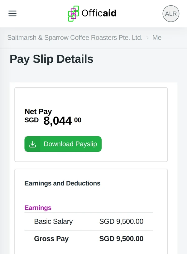 Pay Slip Details on a phone: net pay, Download Payslip and earnings