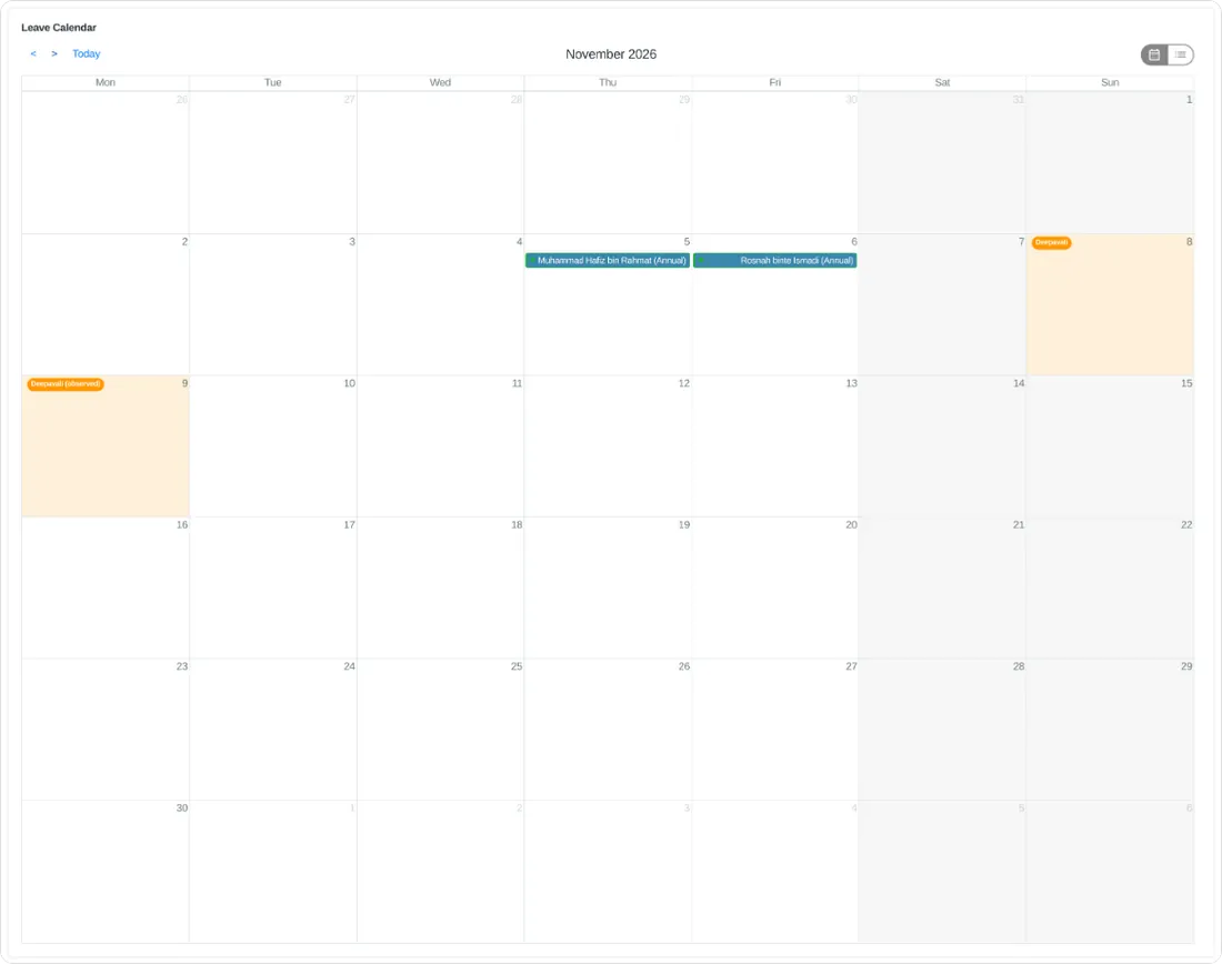 Kalendar cuti dengan cuti umum
