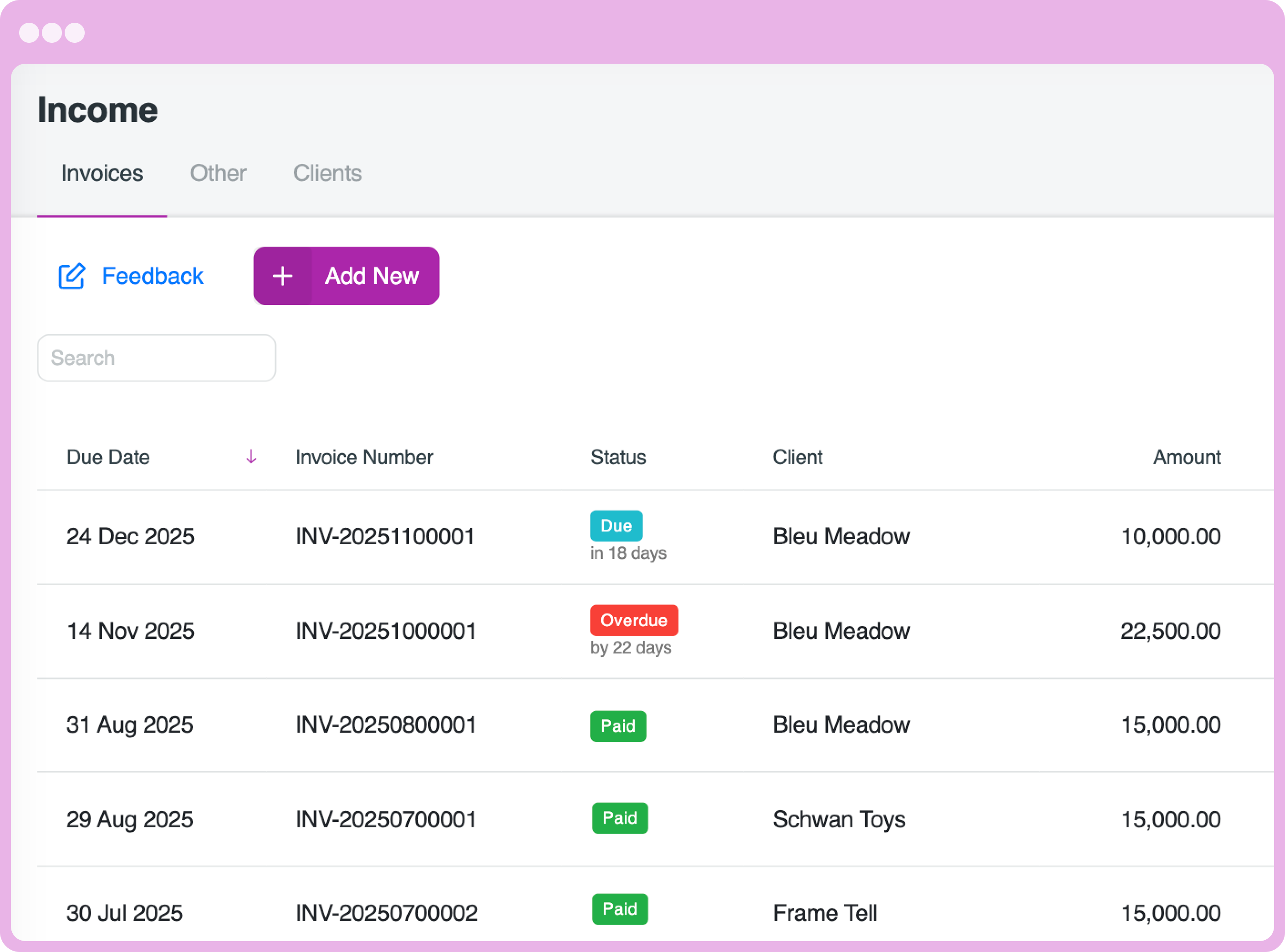 Invoice status and payments