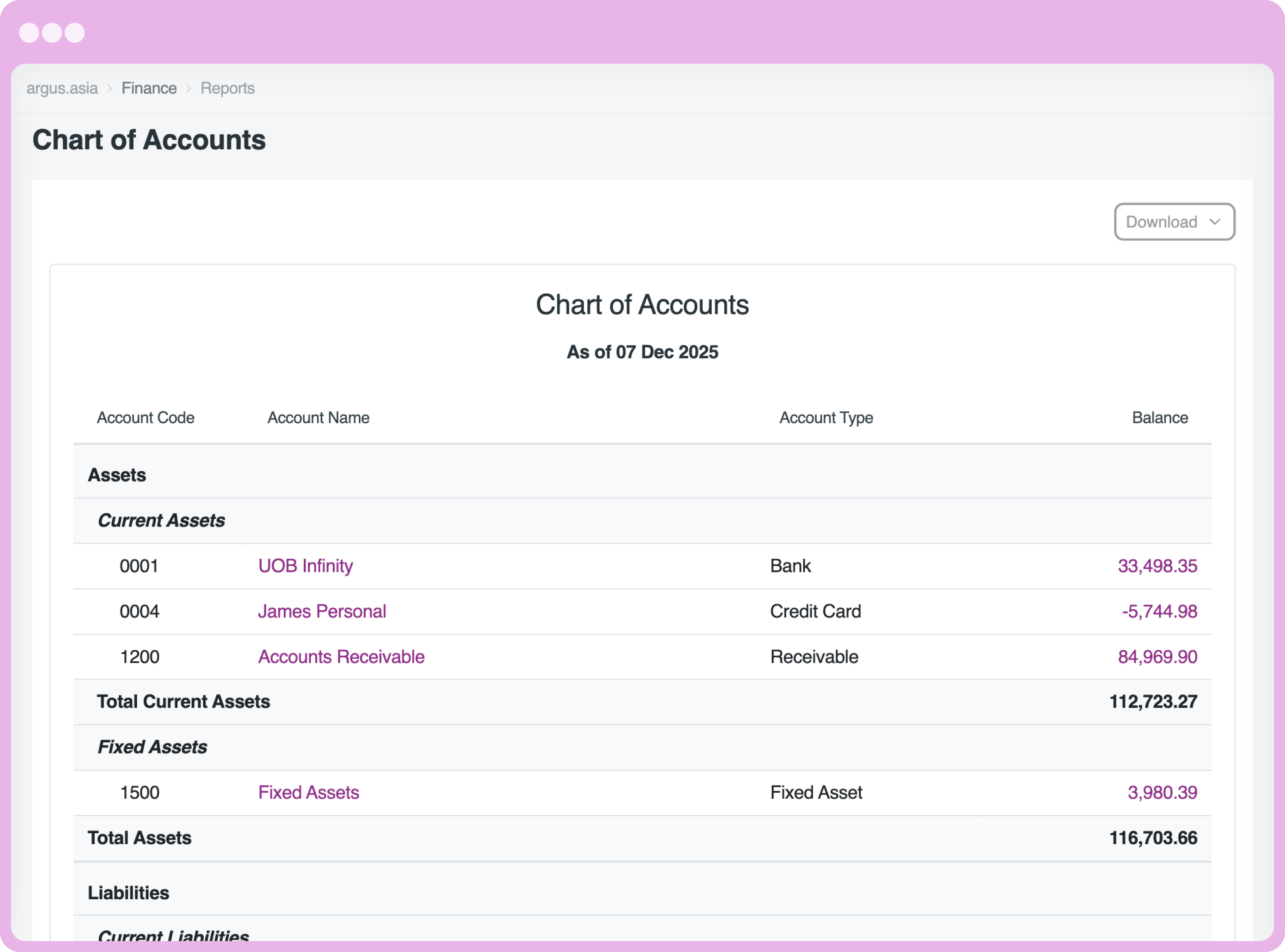 Chart of Accounts