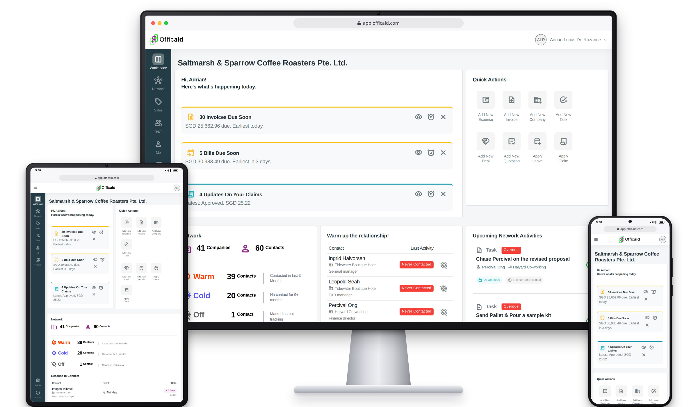 Officaid pada desktop, tablet dan telefon: Perniagaan Anda Dalam Harmoni.